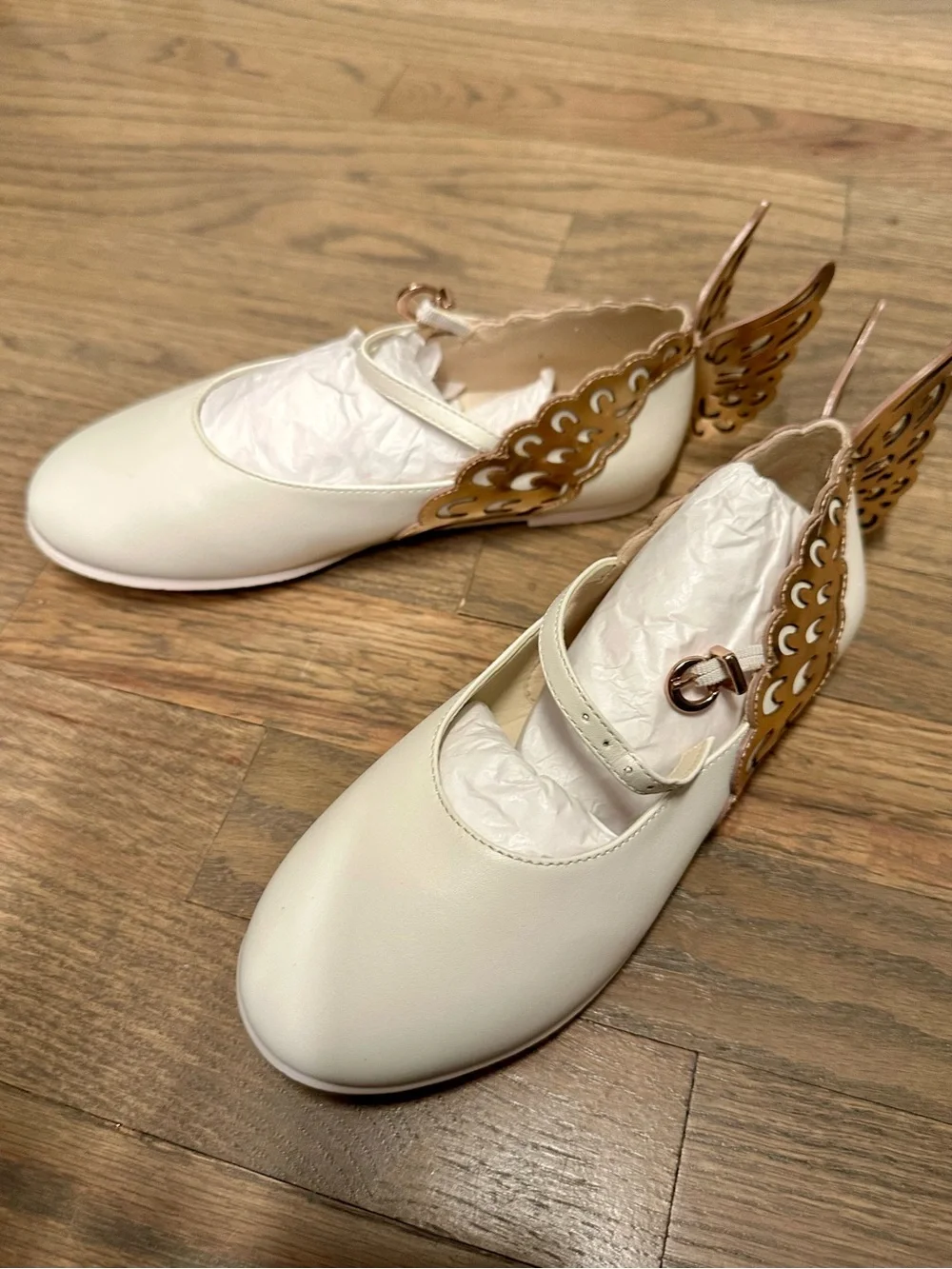 Sophia Webster Mini Girls Evangeline Flats with Gold Wings. Size 34 (US 2 Kids).